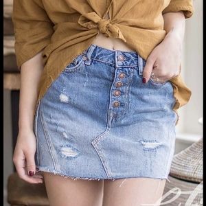 Free People Button Fly Denim Mini Skirt